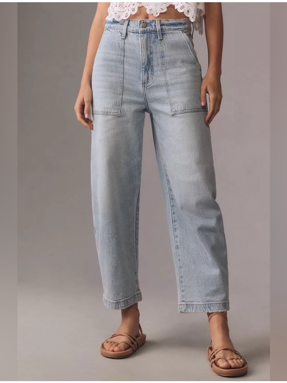 PISTOLA Turner Super High-Rise Barrel Jeans Anthropologie Workwear Blue Denim 29